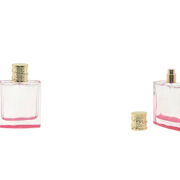 100ml Pink Color Square Perfume Bottle with Gold Cap and Hot Stamping Logo