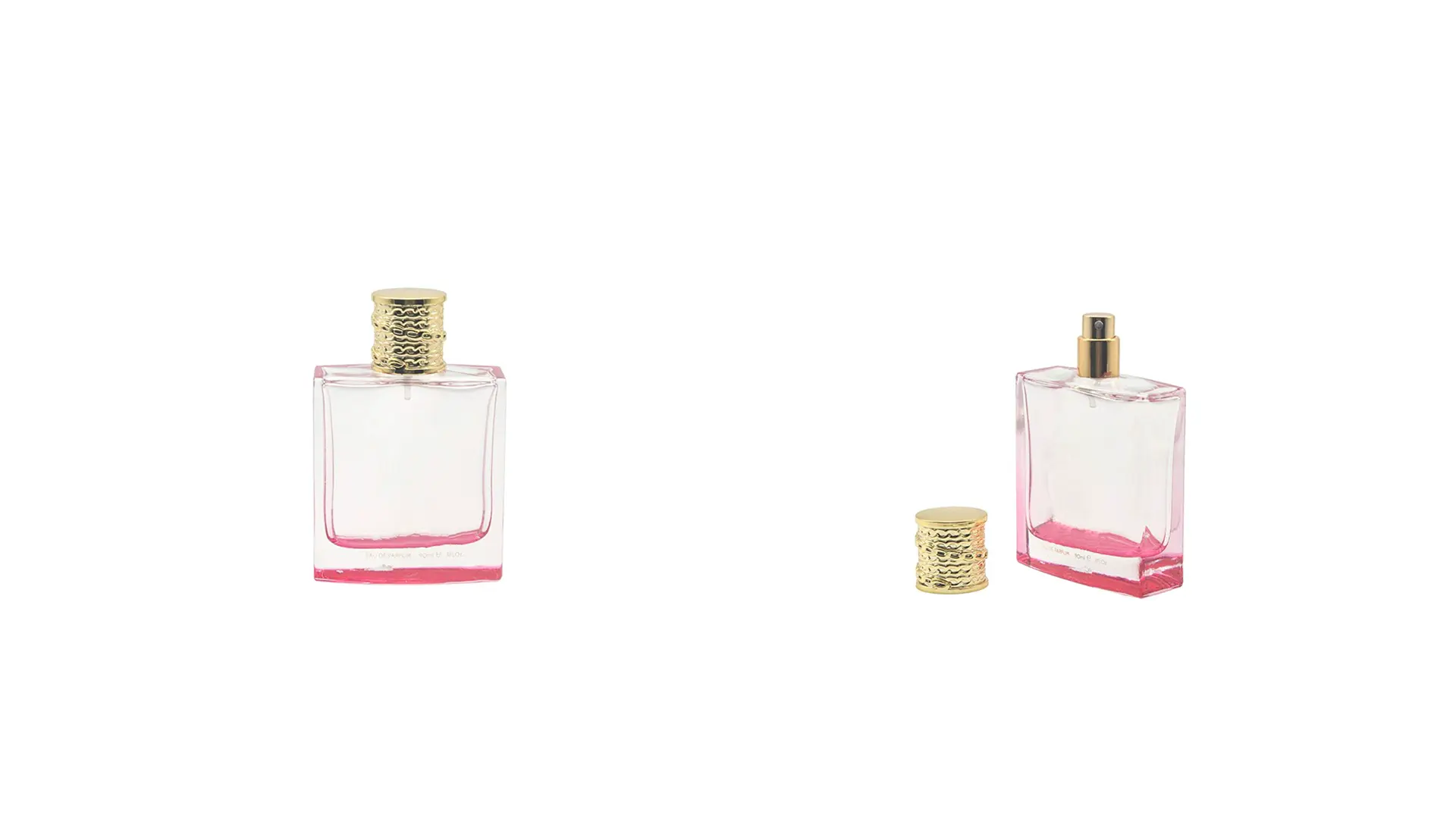 100ml Pink Color Square Perfume Bottle with Gold Cap and Hot Stamping Logo