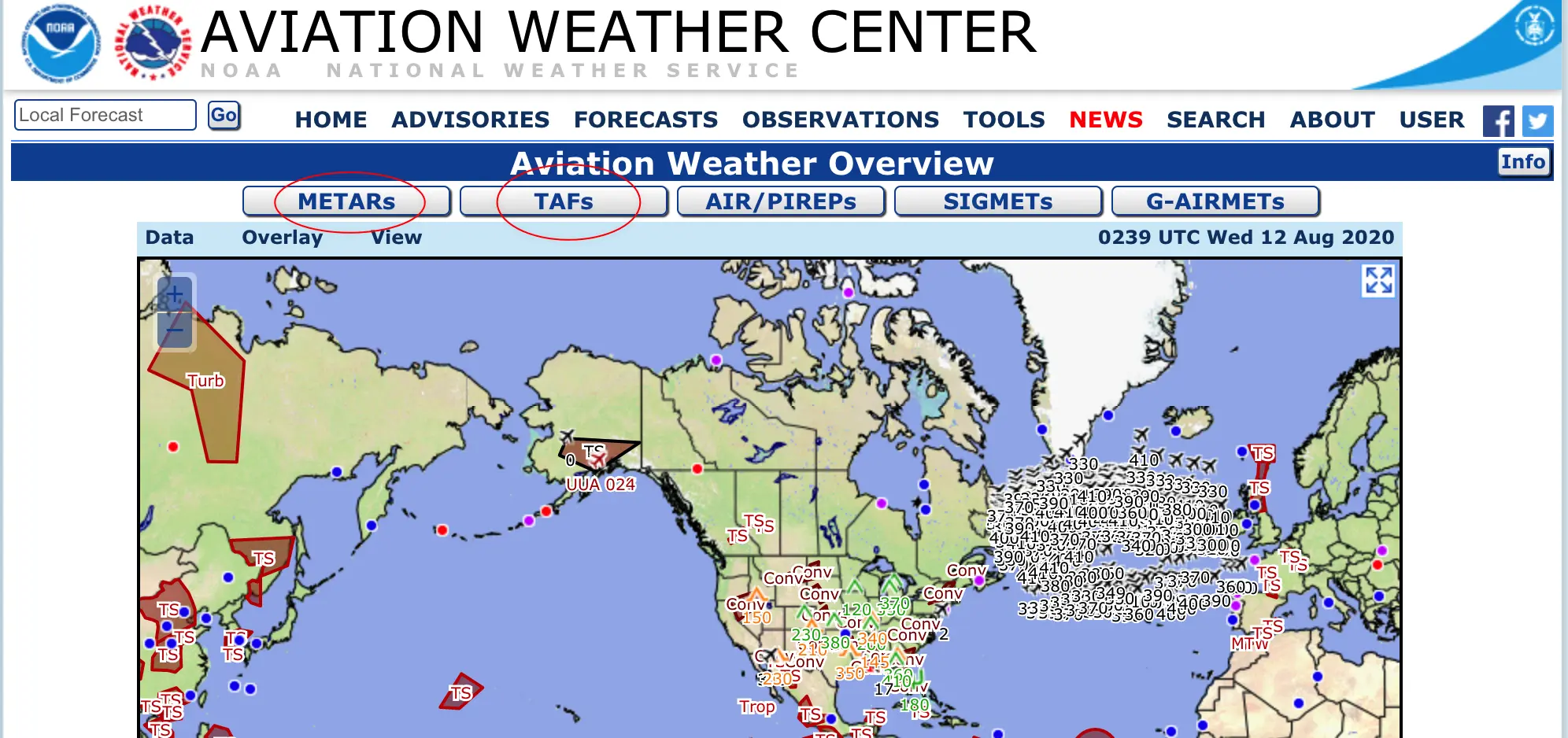 航空例行天气报告（METAR）和机场天气预报（TAF）